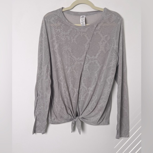 JoyLab Purple Snakeskin Open Front Waist Knot Tie Long Sleeve Athletic Top Sz L - Picture 2 of 8